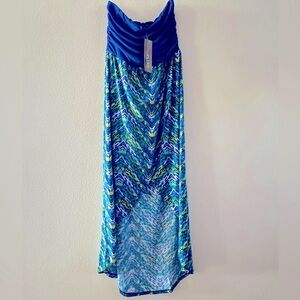 Ultra Flirt Abstract Sleeveless Dress Tube Top High Low Maxi Dress Large NWT